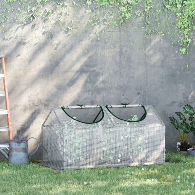 Outsunny Gewächshaus mit Fernster, PE-Gitterfolie, Foliengewächshaus aus Stahl, Treibhaus für Balkon, Garten, Tomatenhaus 120x60x60cm, Tomatengewächshaus für Gemüse, Blumen, Pflanzen, Weiß