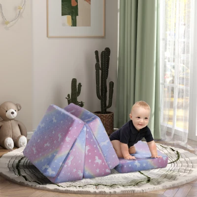 AIYAPLAY Modulares Spielsofa-Set für Kinder, 5-teilig, Treppe, Matratze, Pony- und Sternenmuster, leuchtet im Dunkeln, Rosa