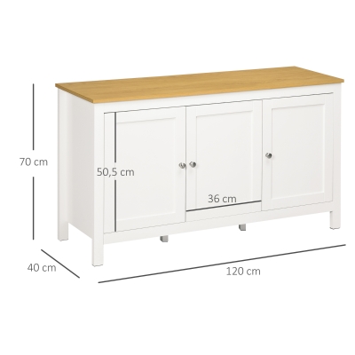 HOMCOM Aparador de Salón Armario de Almacenamiento con 3 Puertas con Estantes Ajustables Estilo Moderno 120x40x70 cm Blanco(m-3)