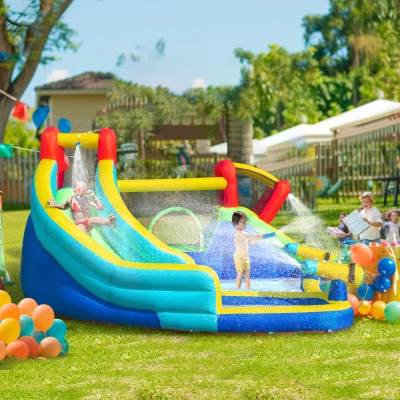 Outsunny Castillo Inflable para Niños +3 Años con 2 Toboganes Trampolín Piscina y Bolsa de Transporte 385x365x200 cm Multicolor