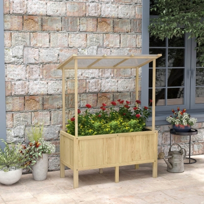 Outsunny Hochbeet mit Dach, Drainagelöcher, Vliesauskleidung, wetterfest, Tannenholz, 110x60x152 cm