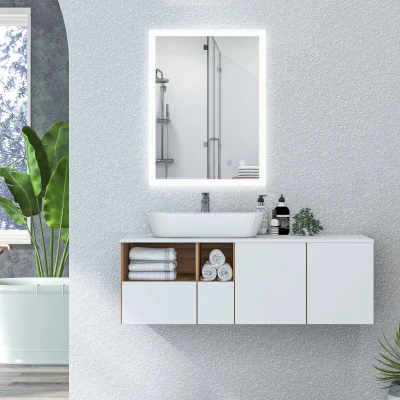 kleankin LED Badezimmerspiegel, Hintergrundbeleuchtung, Touch-Funktion, Memory-Funktion, kein Beschlagen, 80 x 60 cm
