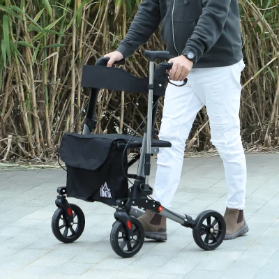 HOMCOM Deambulatore Pieghevole Regolabile con Borsa Nero Argento