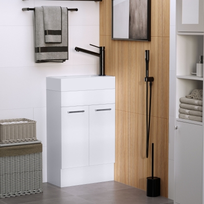 kleankin Mueble de Baño con Lavabo Cerámico con 2 Puertas Estilo Moderno Carga 50 kg 50x86x25 cm Blanco