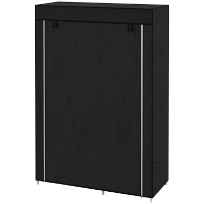 HOMCOM Schrank aus Stoff, Aufbewahrungslösung, 6 Regale, 1 Kleiderstange, Schwarz