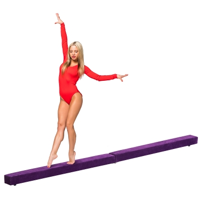 HOMCOM Poutre de gymnastique pliable poutre d'équilibre antidérapante 2,1 m revêtement daim violet
