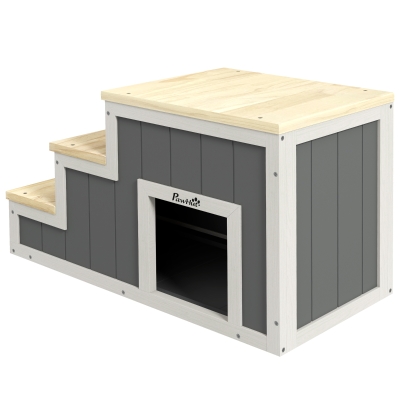 PawHut Haustiertreppe Hundetreppe, 3 Stufen, Kiefernholz, 79 cm x 38,5 cm x 45 cm, Natur + Weiß