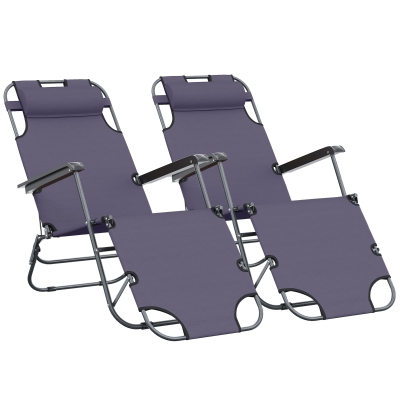 Outsunny 2 Chaises Longues Pliables Dossier Inclinable Noir