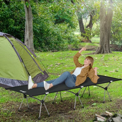 Outsunny Lit Camp Pliable Noir Aluminium 190x65x38cm