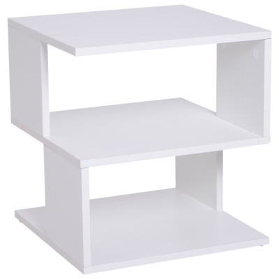 HOMCOM Mesa de Centro Mesita de Noche Mesita Auxiliar de 2 Niveles con Estante de Almacenamiento para Salón 40x40x43cm Blanco