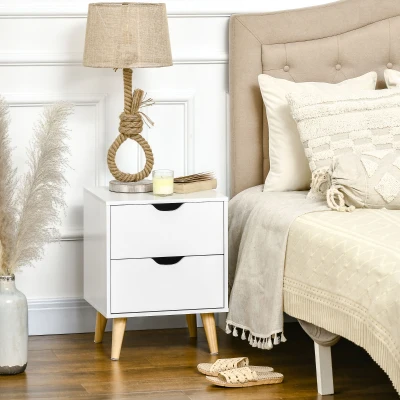 HOMCOM Table Nuit Scandinave 2 Tiroirs Blanc/Bois
