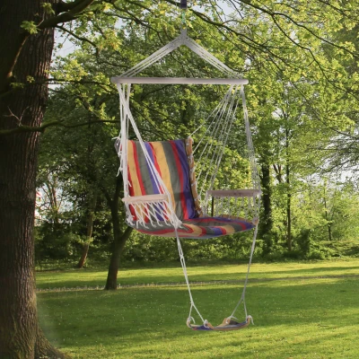 Outsunny Hanging Rope Chair Portable Red with Footrest