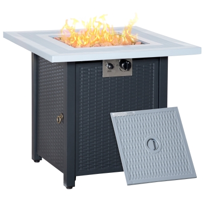 Outsunny Propane Gas Fire Pit Table Rattan Black 71cm x 71cm