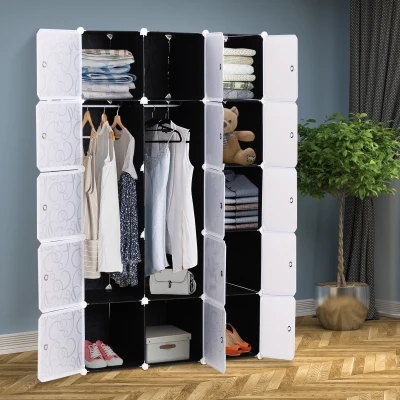 HOMCOM Armoire Modulable 15 Cubes Noir/Blanc 111x47x183cm