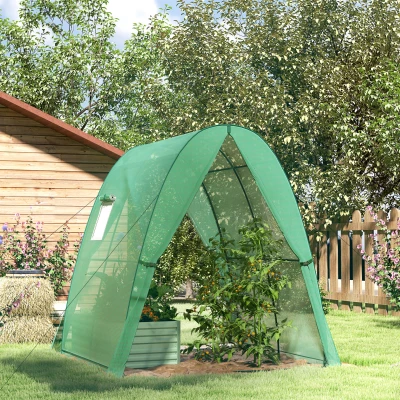 Outsunny Szklarnia z łukami z workami na piasek i pokrywą plastikową, 2 drzwi rolowane, okna siatkowe, przenośna, 1,8 x 1,8 x 2 m, Zielona