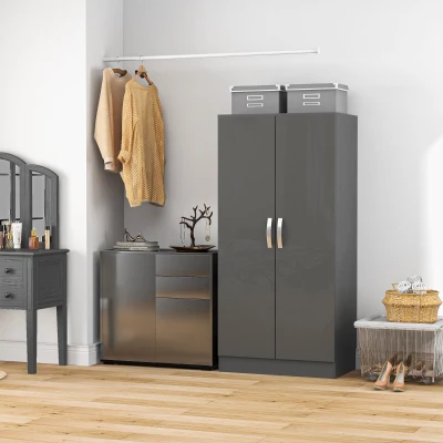 HOMCOM Guardaroba a 2 Ante in Truciolato con Asta inclusa Grigio