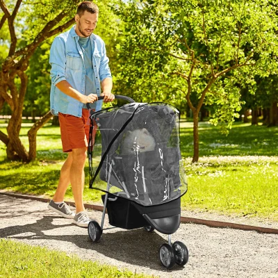 Pet stroller with rain cover 75 x 45 x 97 cm Black