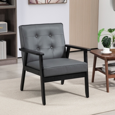 HOMCOM Retro Accent Chair Faux Leather Grey