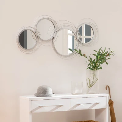 HOMCOM Spiegel-Set für Wanddekoration, Wandschmuck mit 4 runden Spiegeln, Wandspiegel, Flurspiegel,107 x 4 x 56 cm