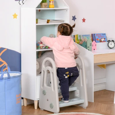 HOMCOM Sgabello per Bambini 2-5 Anni a 2 Gradini Blu e Grigio