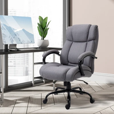 Vinsetto Bürostuhl, Ergonomischer Chefsessel, Gepolsterter Schreibtischstuhl mit Armlehne, Höhenverstellbarer Drehstuhl mit Wippfunktion, Leinenoptik, bis 220 kg belastbar, Hellgrau