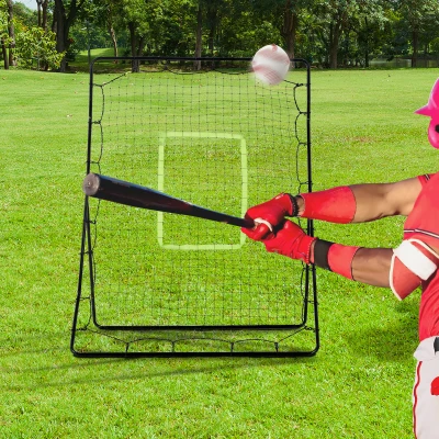 HOMCOM Red de práctica de Béisbol con Marco Metálico y Ganchos para Entrenamiento de Softbol Fútbol Tenis 123x90x174 cm Negro