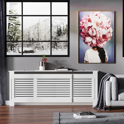 HOMCOM Extendable Radiator Cover Cabinet White 139-208.5L