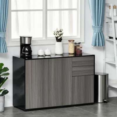 HOMCOM High Gloss Sideboard Cabinet 2 Drawer Light Grey/Black