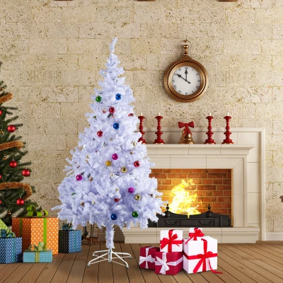 HOMCOM Árbol de Navidad Artificial 150 cm con 680 Ramas de PVC 48 Decoraciones Incluidas Ø85x150 Blanco