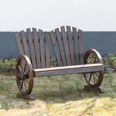 Outsunny 2-Sitzer Gartenbank Massivholz, Sitzbank mit Armlehne, Gartenmöbel 250kg belastbar, Rustikale Bank für Garten, Terrasse und andere Außenbereiche, 108 x 66 x 95 cm, Dunkelbraun