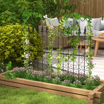 Outsunny Juego de 2 Enrejados de Jardín Soportes para Enredaderas de Acero para Plantas Trepadoras en Patio 55x128 cm Negro