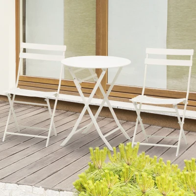 Outsunny Tavolino con sedie 60cm x 60cm x 71cm Bianco