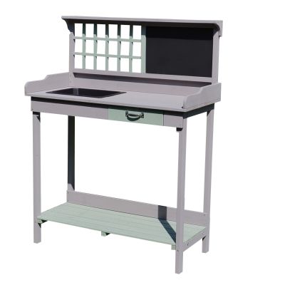 Outsunny Table Rempotage Bois Pin Gris Vert 92x42,5x119,5cm