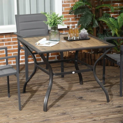 Outsunny Garden Dining Table for 4 with Parasol Hole Brown