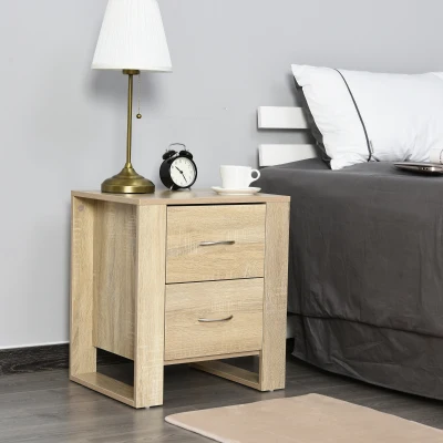 HOMCOM Bedside Table 2 Drawers Elevated Base Brown