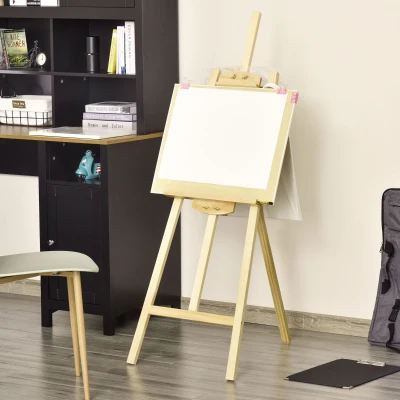 HOMCOM Staffelei Sitz- und Standstaffelei Klappbare Atelierstaffelei 75° einstellbar mit Halterung für Kunstmalerei Und Außenwerbung Kiefernholz Natur 51,5 x 71,5 x 134,5 cm