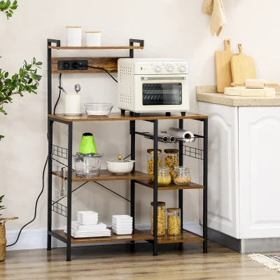 HOMCOM Mobile Cucina Multipresa con Ripiani e Cestino 90x42x130cm