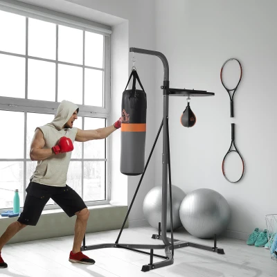 HOMCOM Sacco da Boxe con Stazione Multiuso 115W x 157D x 221H cm Nero e Grigio