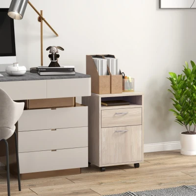 HOMCOM Cassettiera da Ufficio con Ripiano e 2 Cassetti Rovere