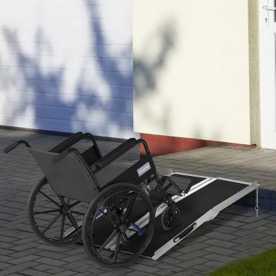 HOMCOM Rampa para Silla de Ruedas Plegable 122x73,5 cm Rampa Portátil de Aluminio Rampa de Umbral Antideslizante Negro