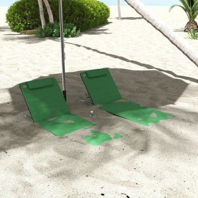 Outsunny Beach Chairs Set of Two Metal Frame Reclining Green