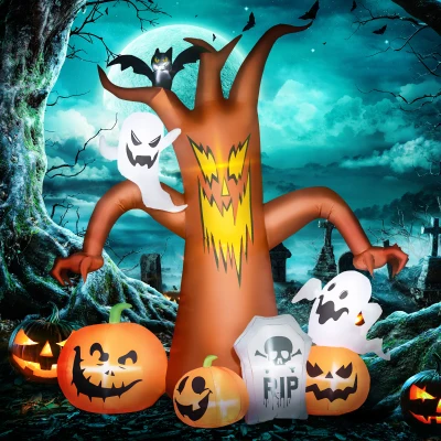 Outsunny 7.9FT Halloween Inflatable Ghost Tree Outdoor White