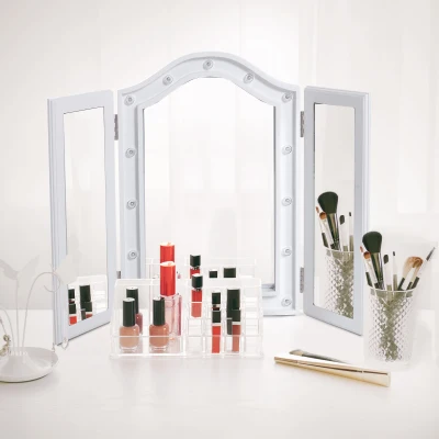 HOMCOM Miroir de Maquillage Miroir de Courtisie Lumière LED Triple de Pliage Charge USB Hollywood MDF Blanc