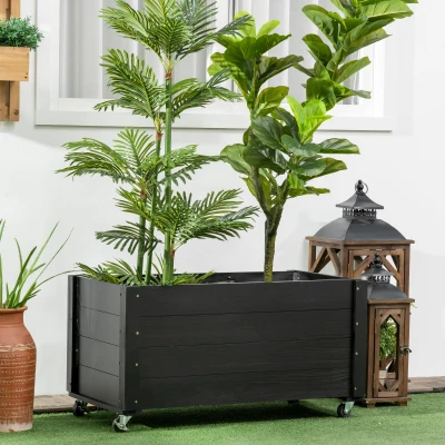 Outsunny Fioriera da Giardino in Legno con Foro di Drenaggio Nera