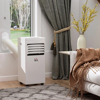 HOMCOM Mobile Klimaanlage, 7000BTU 3-in-1 Klimagerät - Kühlen, Entfeuchtung und Ventilation – Luftentfeuchter, Ventilator, mit Fernbedienung 24h Timer, 2 Geschwindigkeitsstufen, für 10-26 m², Weiß