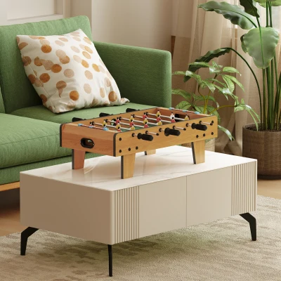 HOMCOM Futbolín de Mesa de Madera para +6 Años con 6 Varillas 2 Marcadores de Puntos y 18 Jugadores 69x36,5x22cm Natural