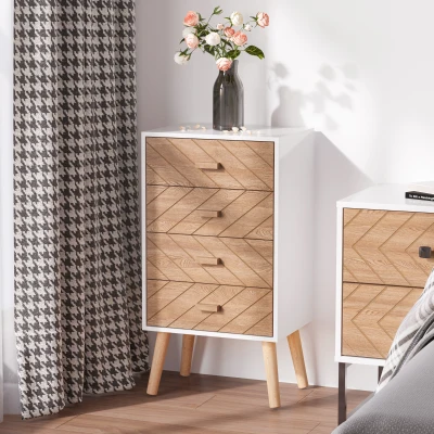HOMCOM Nachttisch Nachtkommode Flurkommode mit Schubladen Holz weiß + natur 40 x 30 x 75 cm