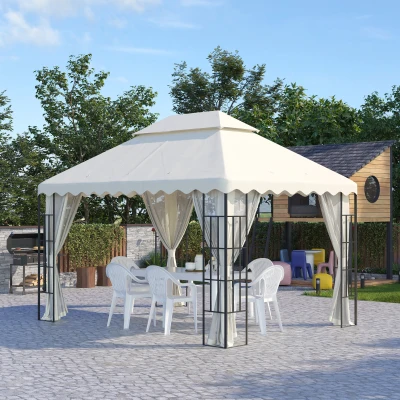 Outsunny Tetto per Gazebo 4x3 m a 2 Livelli con 10 Fori Crema