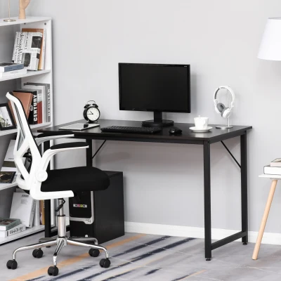 HOMCOM Bureau Informatique Style Industriel Grand Plateau dim. 120L x 60l x 73H cm métal Noir MDF Aspect wengé Brun foncé