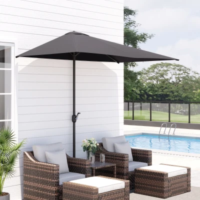 Outsunny Ombrellone da Parete Mezzaluna con Manovella Grigio